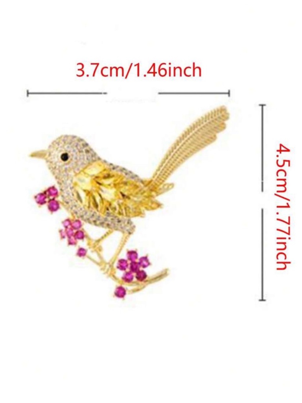 Gold Tone Crystal Bird Brooch with Pink Flower Accents